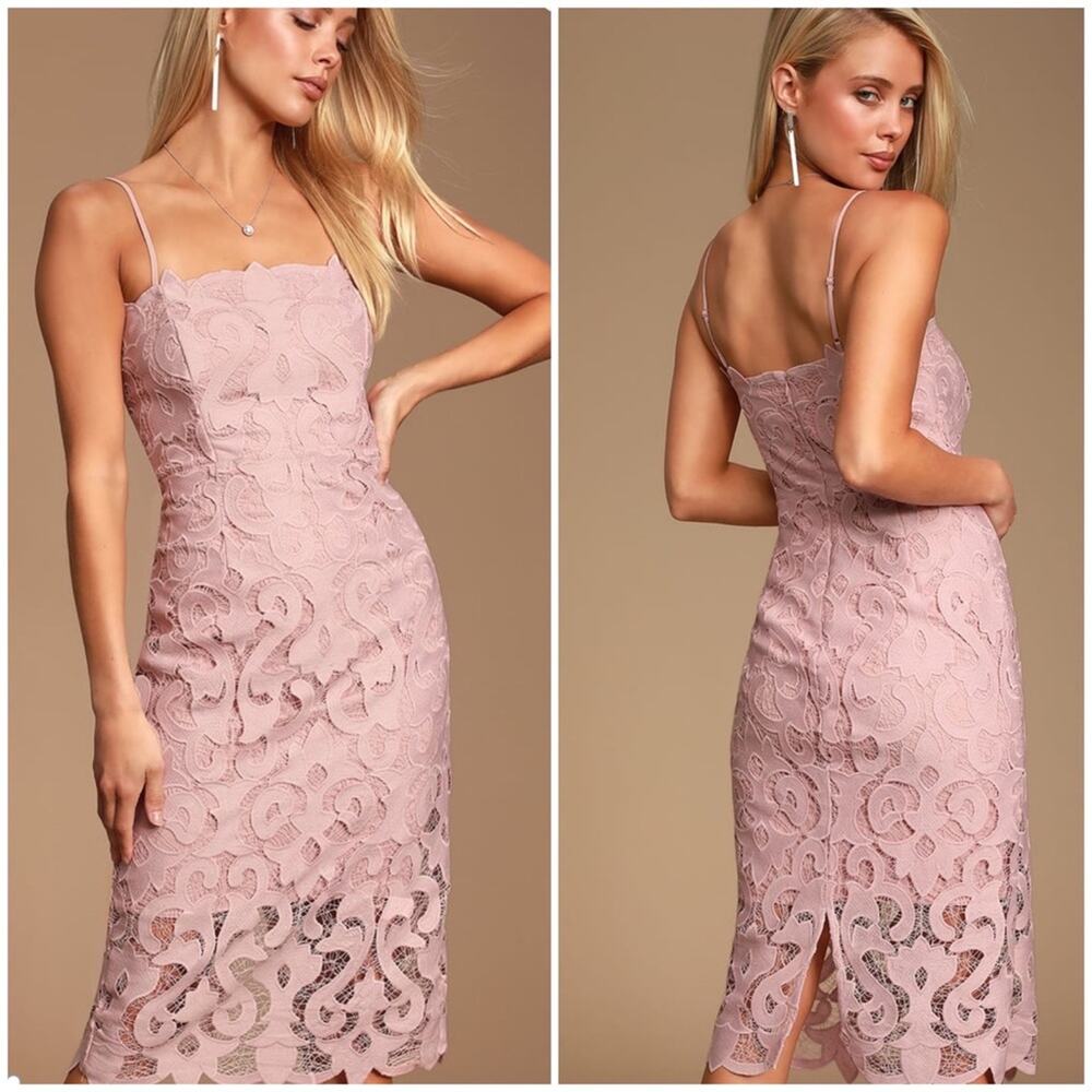 REVOLVE Bardot Lina Lace Sheath Dress NWT Size 8 Rose Pink Midi